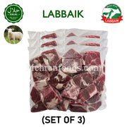 Pack of 3 LABBAIK Halal Lamb Boneless Meat Cubes totaling 2400g